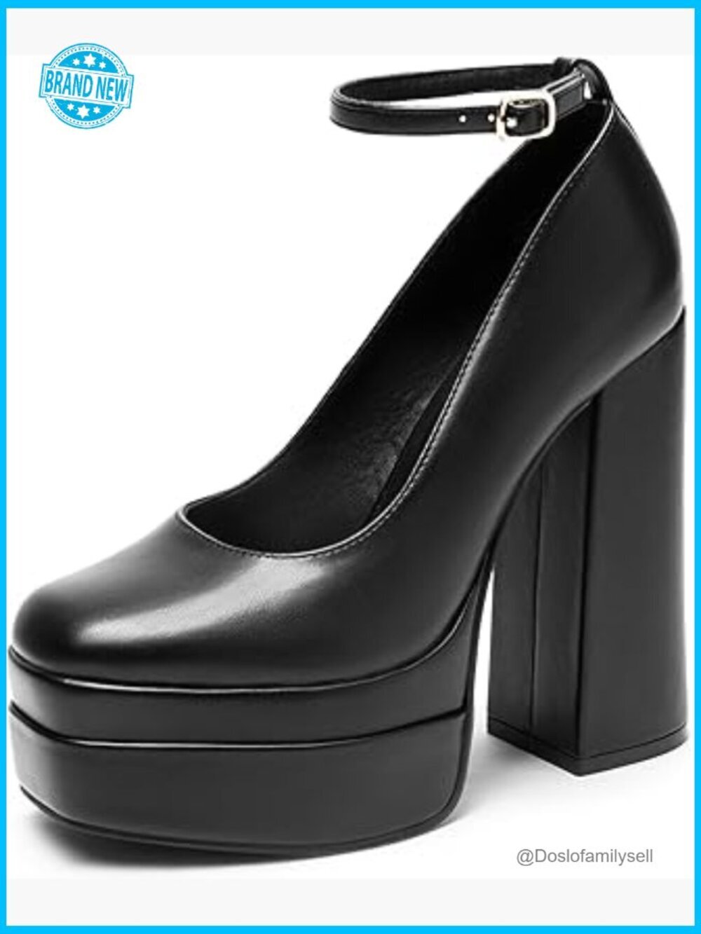 Platform High Heels Chunky Block Pumps Square Toe Ankle Strap Y2K Party